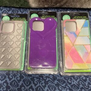 iPhone 14 Pro Max Purple and Multicolor Geometric Cell Phone Cases Set of 2